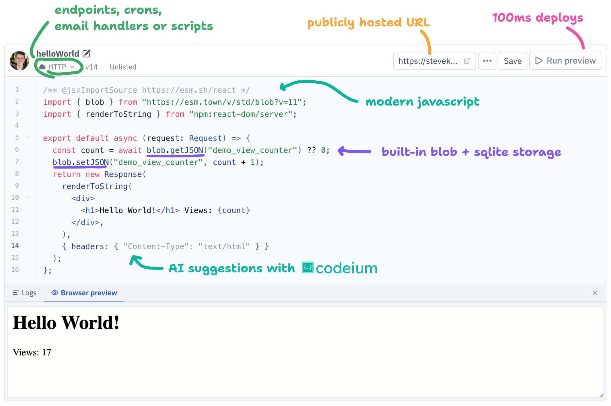 ValTown overview page